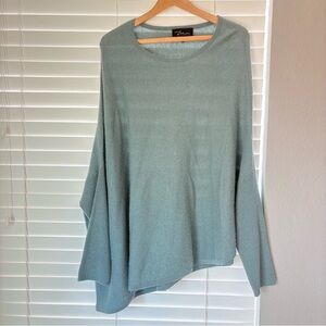 Zoe Couture 100% Cashmere Women’s Blue Poncho Pullover Uneven Edge Sweater Sz XL
